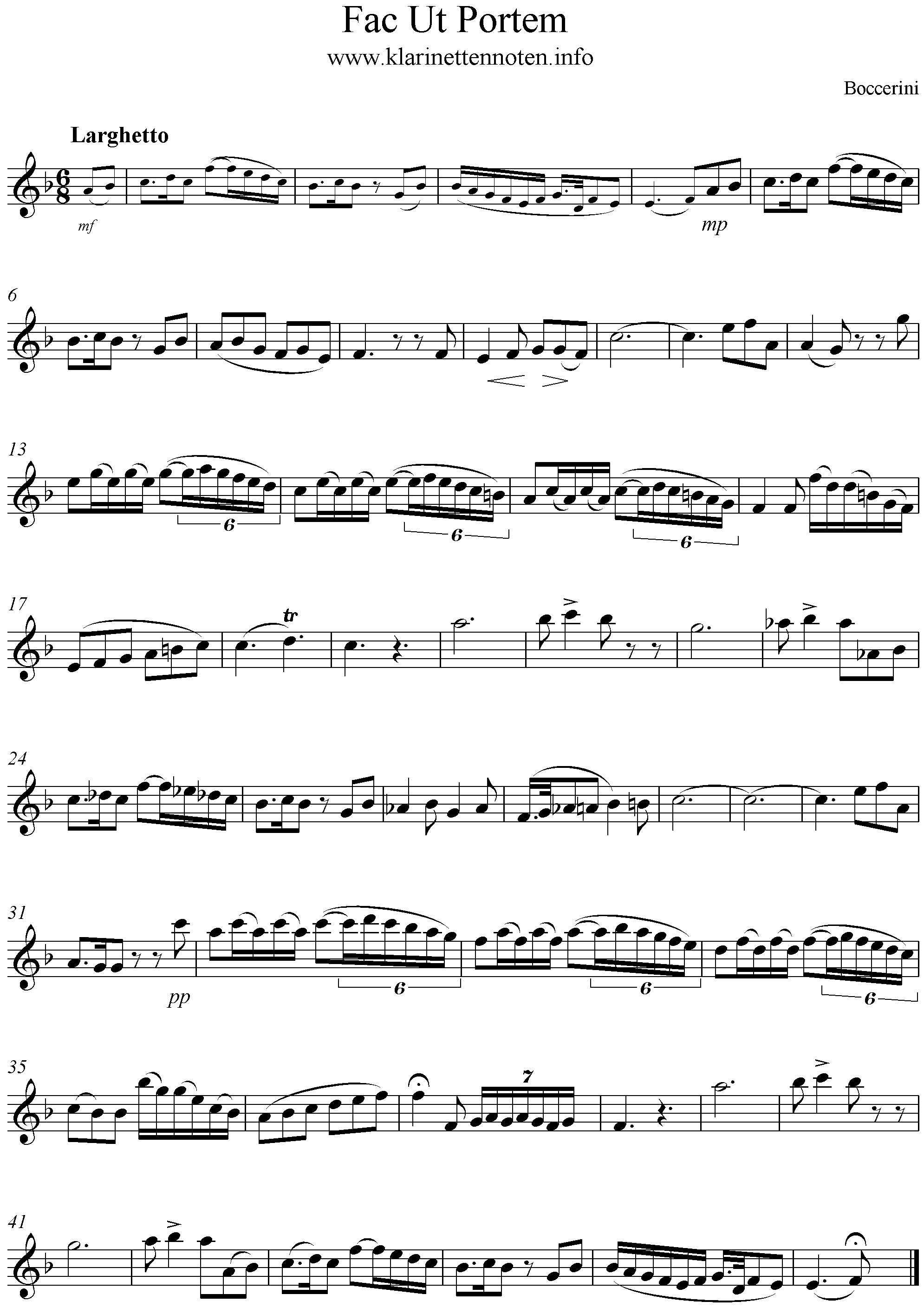 Noten Klarinette, Clarinet, Fac Ut Portem Boccerini